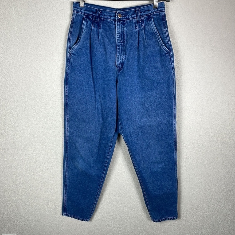 Vintage Bill Blass High Rise Pleat Front Mom Jeans Blue Rigid Denim - Picture 3 of 11